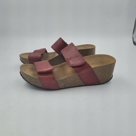 Lola Sabbia Eric Michael Liat Red Leather Double Strap Wedge Sandal Size 40 / 10 - Picture 2 of 12
